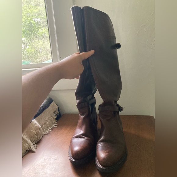 *Defect* Frye 9M Dorado Lug Riding Boots Brown w/ Rabbit Fur - Picture 2 of 15